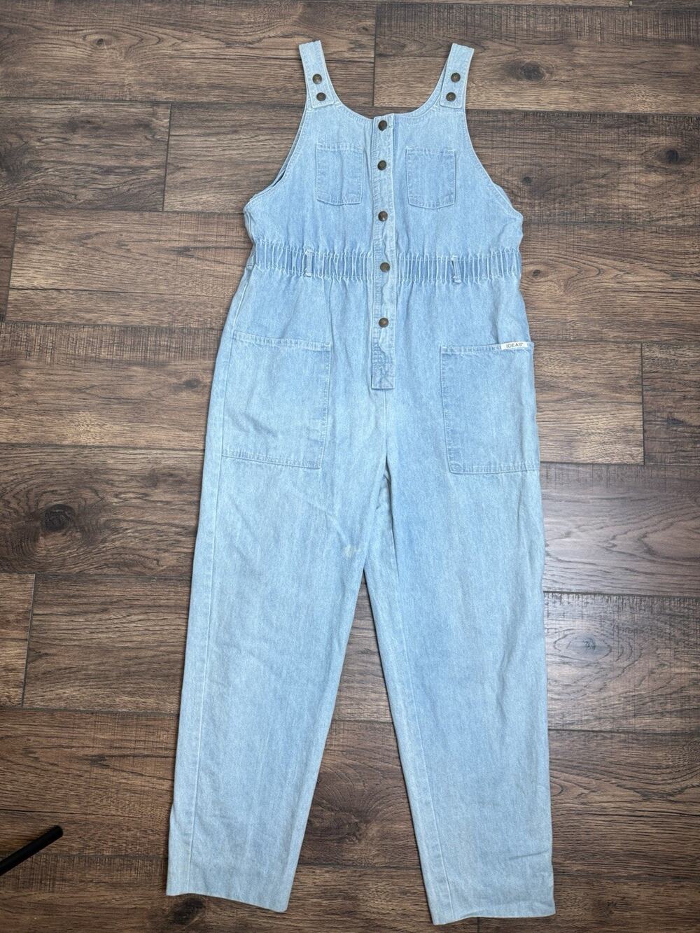 Vintage Ideas Jumpsuit Womens Medium Light Wash Denim Sleeveless Romper Boho 90s